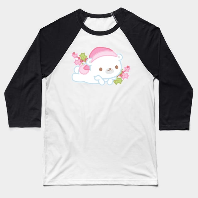 Cute Little White Polar Bear Wearing a Santa Hat Thinking About Christmas Baseball T-Shirt by cSprinkleArt